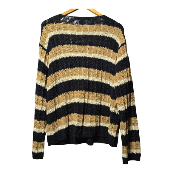 Vintage 90s Grunge Striped Black and Tan Sweater - Picture 3 of 4
